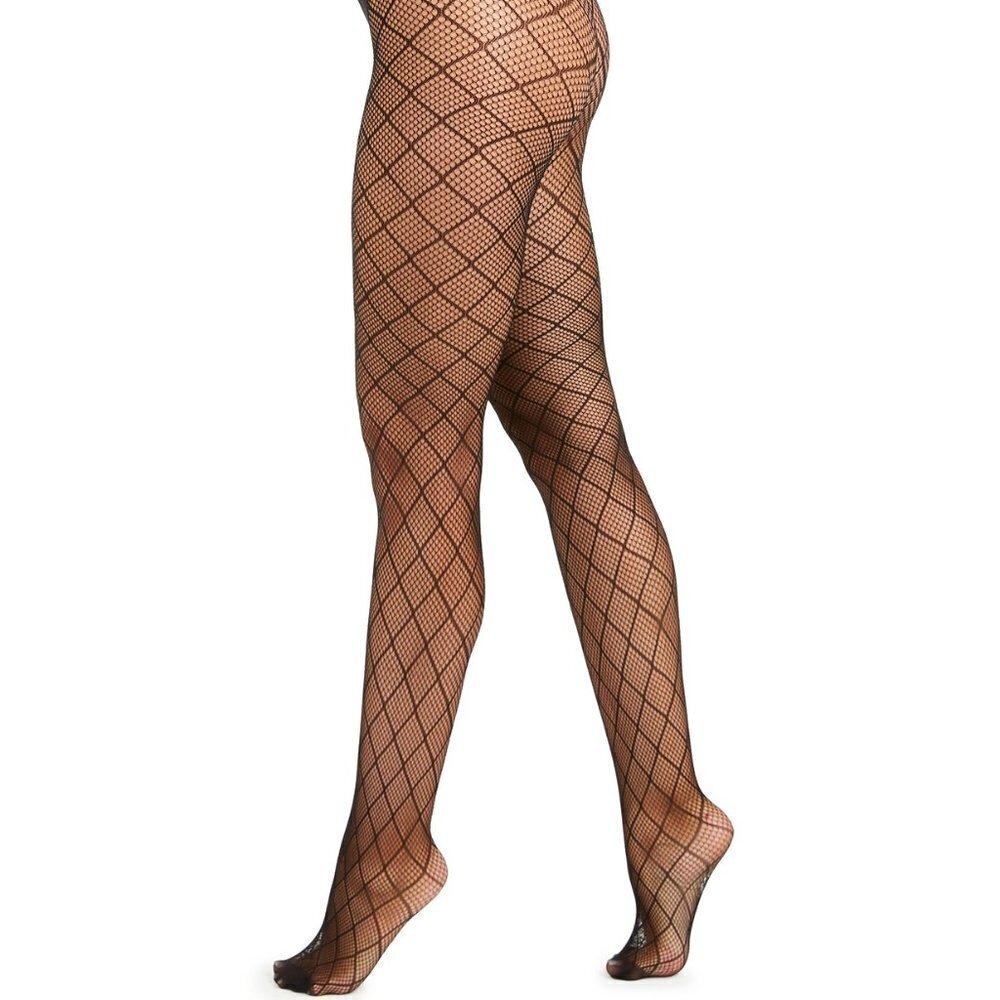 π
ΊL354 I.n.c. Black Women's Diamond-Fishnet Tights